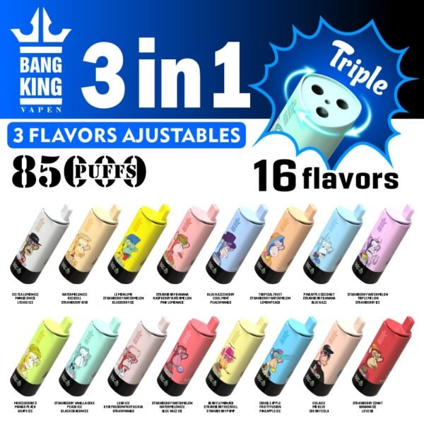 Bang king 85K 3in1 85K puffs Disposable E Cigarettes vape 600mah 21x3ml 0/2/3/5% 16 Flavors 85000 puffs