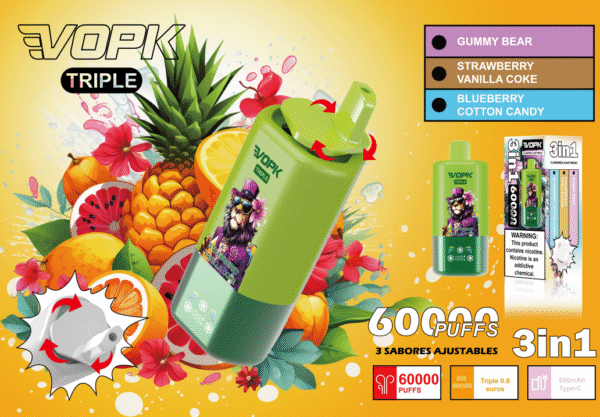 VOPK-Tripe 3in1 60000 puffs Disposable E Cigarettes vape Three flavors 650mah 2% 10 Flavors 60K puffs
