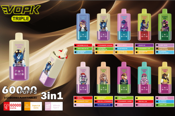 VOPK-Tripe 3in1 60000 puffs Disposable E Cigarettes vape Three flavors 650mah 2% 10 Flavors 60K puffs