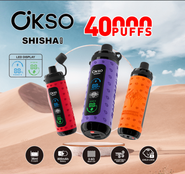 1748836264520 OKSO Shisha Max 40k puffs Disposable E Cigarettes vape 800mah 0/2/3/5% 10 Flavors 40000 puffs