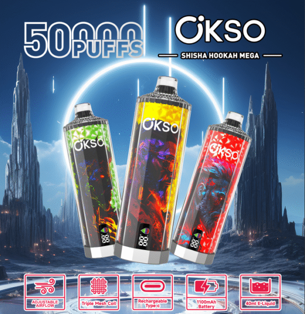 1748840002357 OKSO shisha hookah mega 50k Disposable E Cigarettes vape LED Display 0/2/3/5% 10 Flavors 50000 puffs