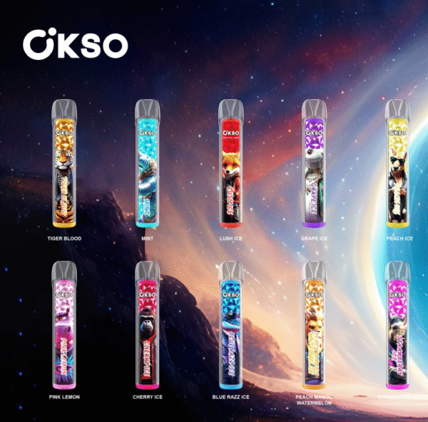 1748845618247 OKSO Crystal bar 800 puffs Disposable E Cigarettes vape 400mah 0/2/3/5% 10 Flavors RGBLED