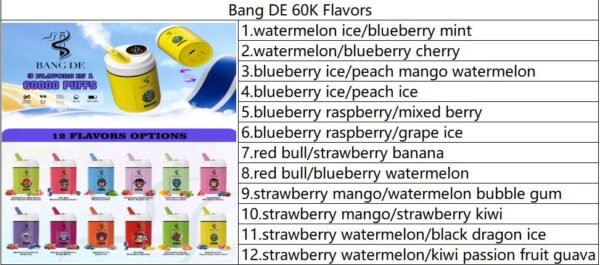 Bang DE 60K puffs Disposable E Cigarettes vape 60ML 850mah 0/2/3/5% 12 Flavors 60000 puffs