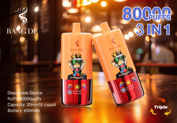 Bang De 3in1 80K puffs Disposable E Cigarettes vape 650mah 20x3ml 0/2/3/5% 12 Flavors 80000 puffs
