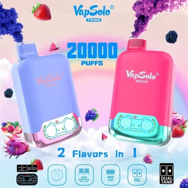 {51_5)5NFXBNL~XO27`4~G3 Vapsolo Twins 20000 puffs Disposable E Cigarettes vape 650mah 2% 10 Flavors 20K puffs