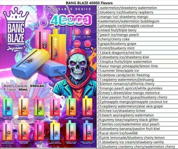 Bang Blaze 40K puffs Disposable E Cigarettes vape Double flavor 650mah 0/2/3/5% 32 Flavors 40000 puffs
