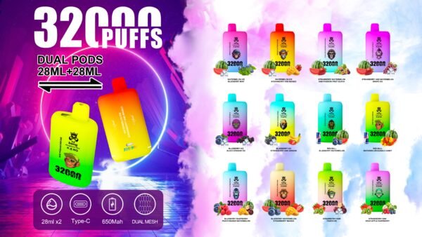 Bang king 32K puffs Disposable E Cigarettes vape Double flavor 1.0ohm 0/2/3/5% 12 Flavors 32000 puffs