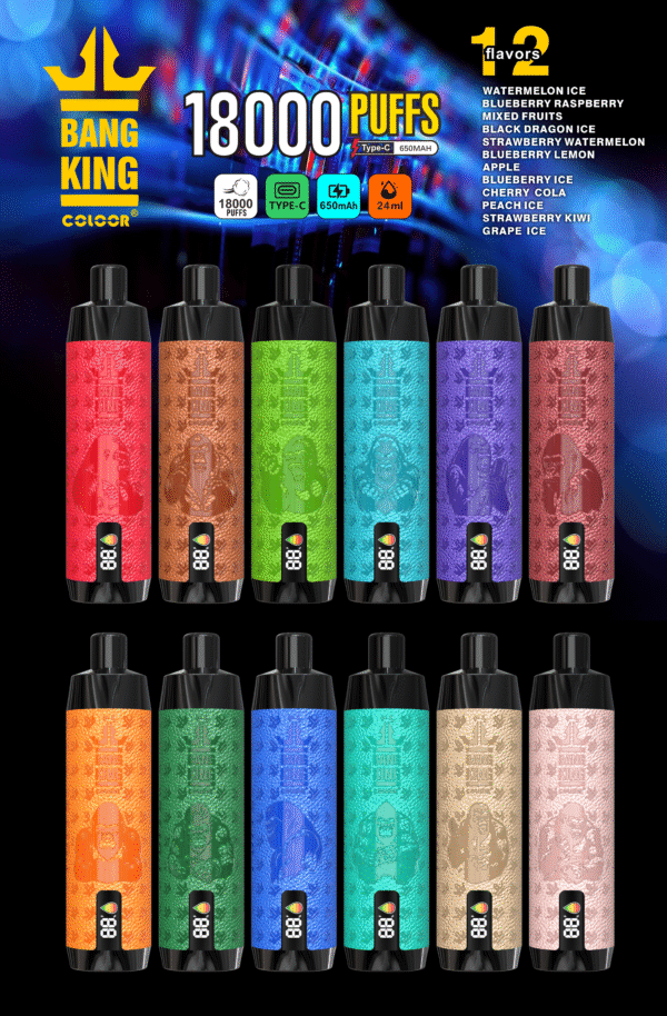 Bang king 18000 puffs Disposable E Cigarettes vape 24ml 0/2/3/5% 12 Flavors 18K puffs