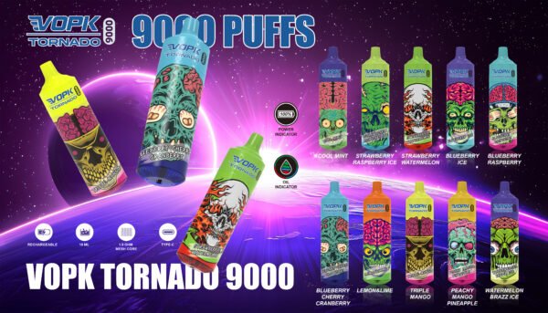 VOPK Tornado 9000 puffs Disposable E Cigarettes vape 600mah 18ml 5% 10 Flavors 9k puffs