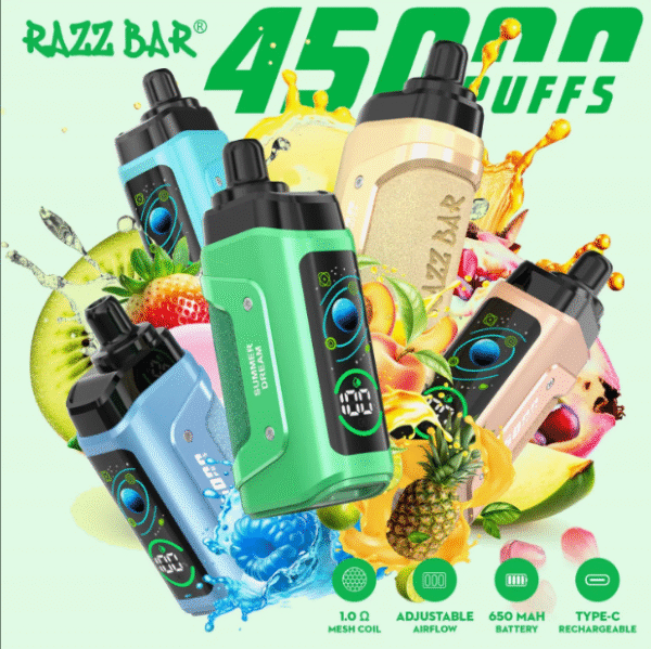1752303572147 Razz Bar 45000 puffs Disposable E Cigarettes vape 650mah 10 Flavors 45K puffs